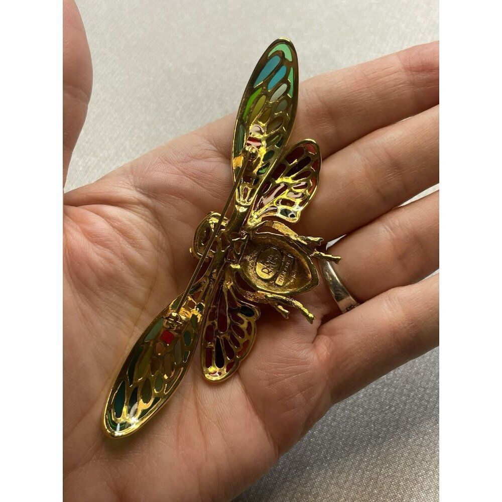 Vintage Joan Rivers Plique A Jour Stain Glass Enamel Crystal Cicada Bug Brooch - Picture 10 of 13